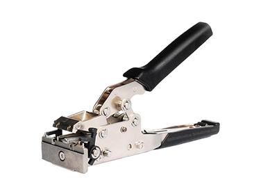 Silver stapler style splice tool with black handle