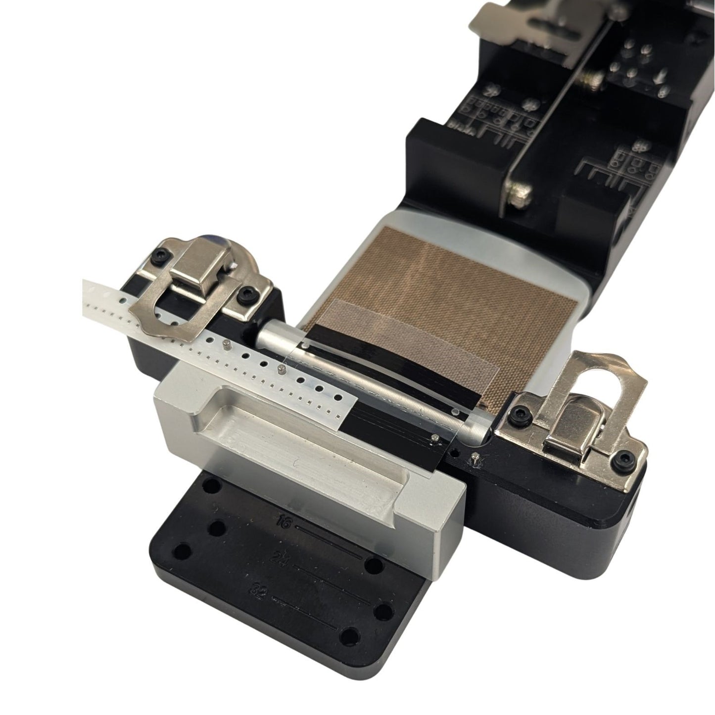 DSPX08 Black Double Splice Tape in use on ST132 All-in-One SMT Splice Tool — Optical Detection Splice for Carrier Tape